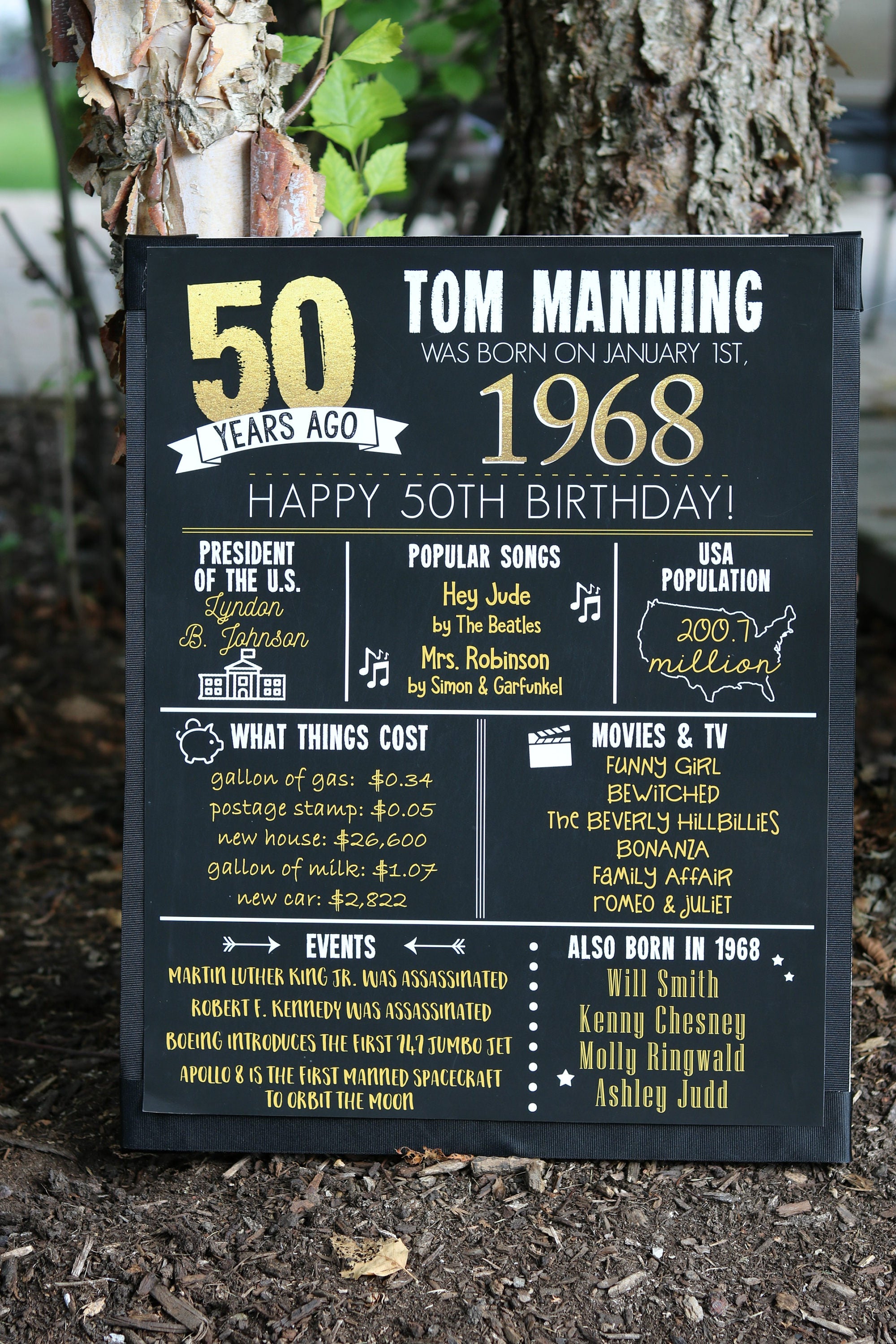 PRINTED 50th birthday poster Back in 1968 What Happened in