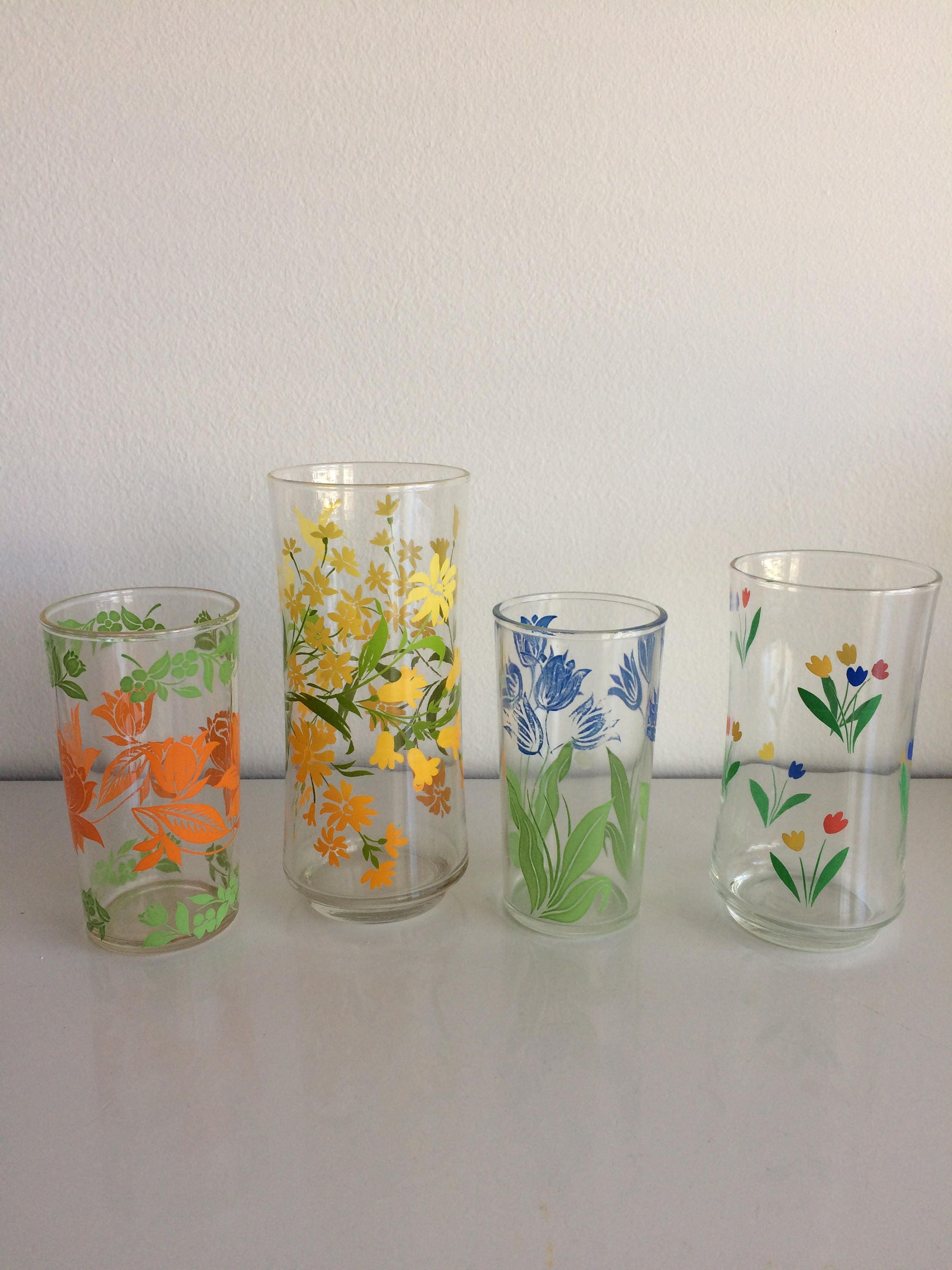 Vintage Floral Drinking Glasses Juice Glass Flower Tumbler Set