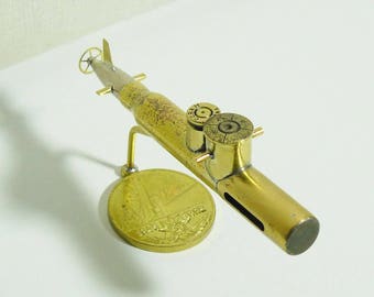 Military Trench Art Submarine Made from WW2 Shells Cartridges Handcrafted