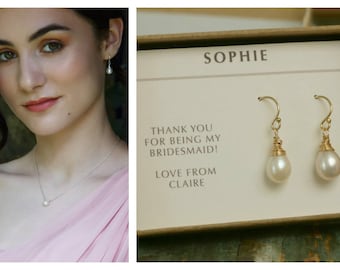 Bridal pearl drop earrings, bridesmaid pearl drop earrings, bridal pearl earrings, freshwater pearl drop earrings - Sophie