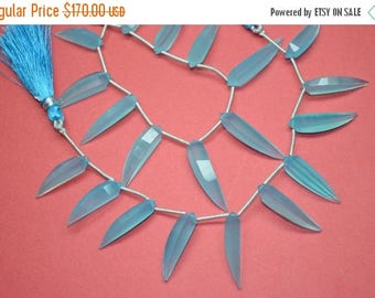 40%DIS 5 Strands Stunning-Natural Finest Aqua Blue Chalcedony Faceted Elongated Briolette-20-30mm 50 Briolettes-Beautiful Highly Polished St