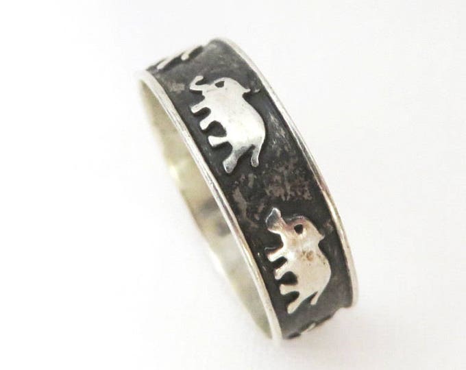 Mexican Sterling Silver Band, Vintage Elephants Ring, Mexico Jewelry