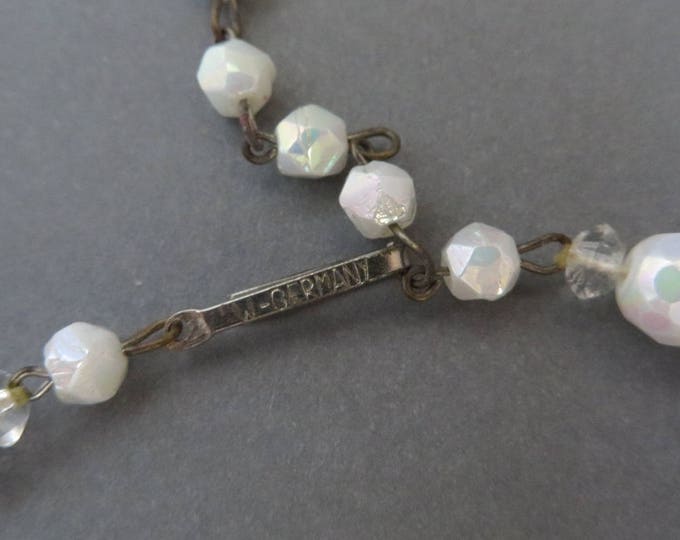 Vintage Crystal Necklace, West Germany Crystal Bead Necklace, White Bead Choker, Bridal Jewelry