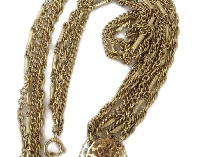 Vintage Kramer Pendant Necklace, Gold Tone Multi Strand Necklace, Chain Link