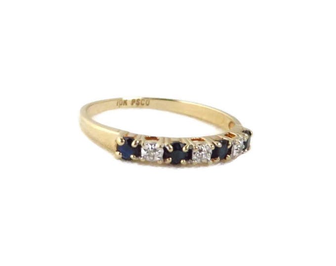 Vintage Diamond Sapphire Ring, 10K Gold Multistone Anniversary, Wedding Ring, Size 5.75