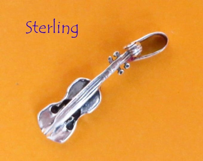 Sterling Guitar Charm - Vintage 3D Silver Charm, Guitar Pendant, Starter Charm, Music Pendant