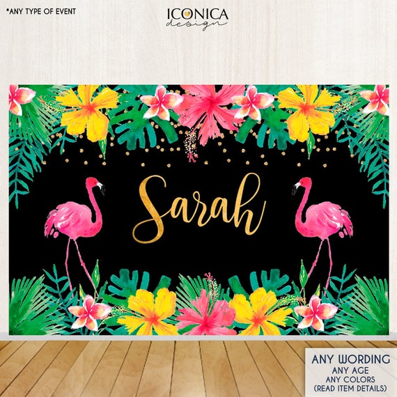 Flamingo Party Backdrop Tropical Luau Backdrop Summer Parties Lets Flamingle Tiki Party 5617