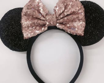 Rose gold sequin mickey minnie ears / sparkle gold ears / disney mickey minnie Rose Gold/ minnie ears / Rose gold headband/Disney party