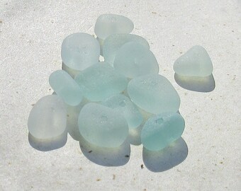 Sea Glass Beads, Aqua Authentic Surf Tumbled Smooth 12pc 10mm-12mm Center Drilled Jewelry Making Beads (CDA-1012-01)