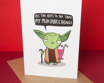Yoda's Milkshake - Star Wars Milkshake Mashup Parody Greeting Card - Birthday Card - Funny card - Katie Abey