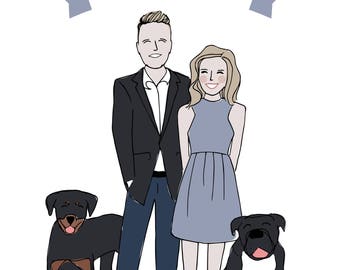 Illustrated Family Portrait, Cartooning, Family Portrait Illustration, Hand Illustrated Gift