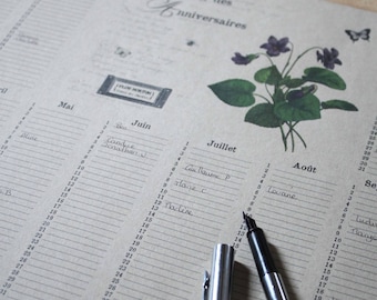 Perpetual calendar of birthdays