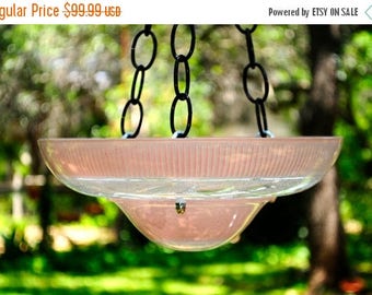 40% OFF SALE Hanging glass bird feeder - vintage bird bath - vintage glass bird feeder