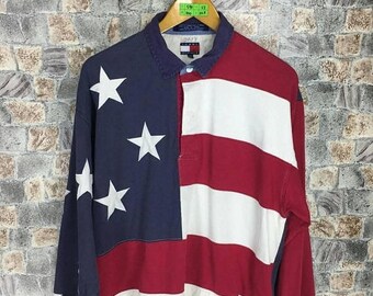 Vintage TOMMY Hilfiger Polo Shirts Crop Medium Tommy Usa Flag Women Crop Shirt Tommy Flag Rugby Hip Hop Tommy Girl Babe Crop Top Size M