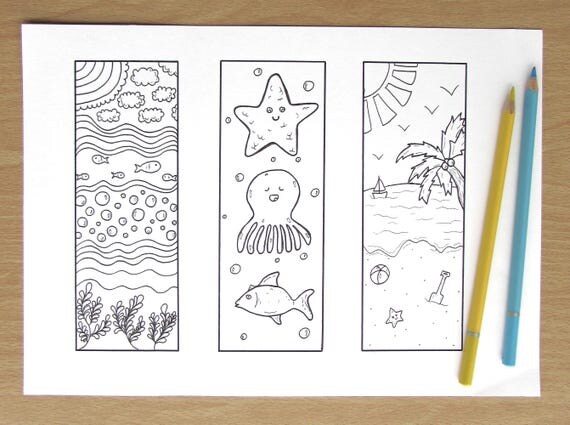 Under the Sea Bookmarks A4 Printable Colouring Page