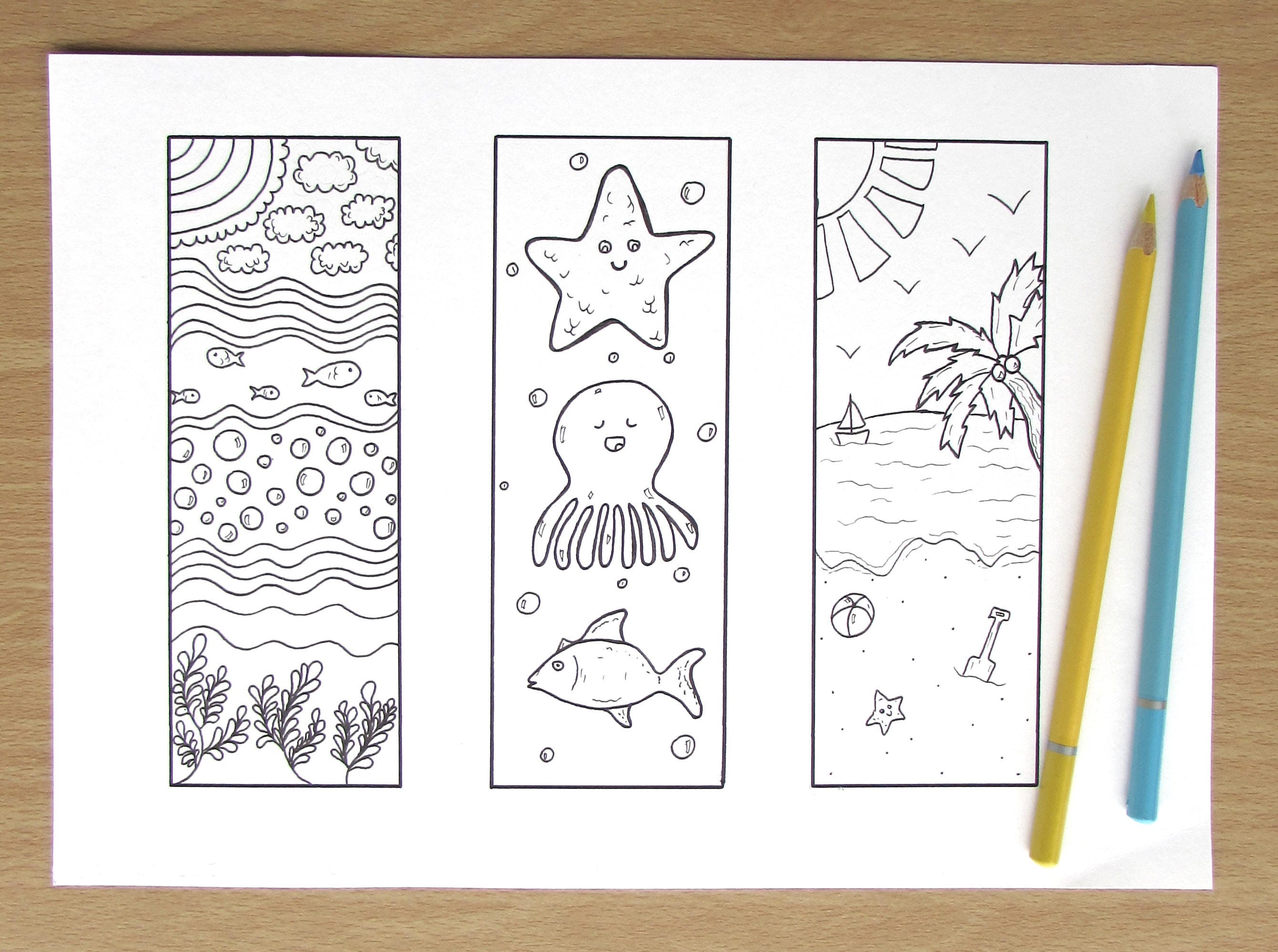 under the sea bookmarks a4 printable colouring page