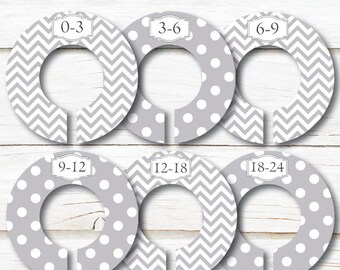 Baby Closet Dividers, Closet Organizers, Girl Boy closet dividers, Baby shower gift, Grey White chevron dots, Kids Clothes dividers, C100