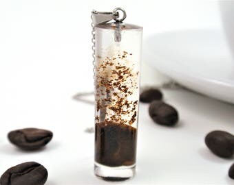 Natural Coffee bean necklace, Coffee jewelry, Botanical Jewelry, Terrarium jewelry, Coffee lovers jewelry, Nature gift, Resin jewelry
