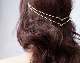 Head chain - Crystal Hair Jewellery - Wedding accessory - Gold Hair Chain - modern Bridal Hair Accessory