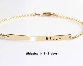Custom Name bracelet, Skinny Bar bracelet, Engraved Personalized bracelet, Initial Bracelet, Nameplate Monogram, Mothers bracelet