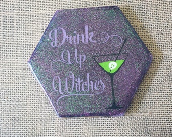 Drink up witches tile beverage coaster