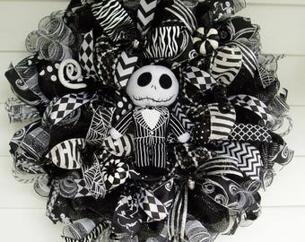 Jack Skellington Wreath, Nightmare Before Christmas Wreath, Pumpkin King Wreath, Halloween Wreath, Deco Mesh Halloween Wreath