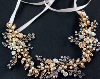 Bridal hair vine Wedding hair accessories Bridal hair piece Flower vine pearls Wedding unique hair piece Wedding hair piece crystals