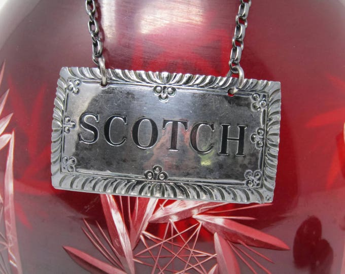 Vintage Stieff Scotch Decanter Tag - Sterling Silver Liquor Labels Bottle - Decanter Charm - Retro Barware Metal Chain Scotch Tags Mom Teen