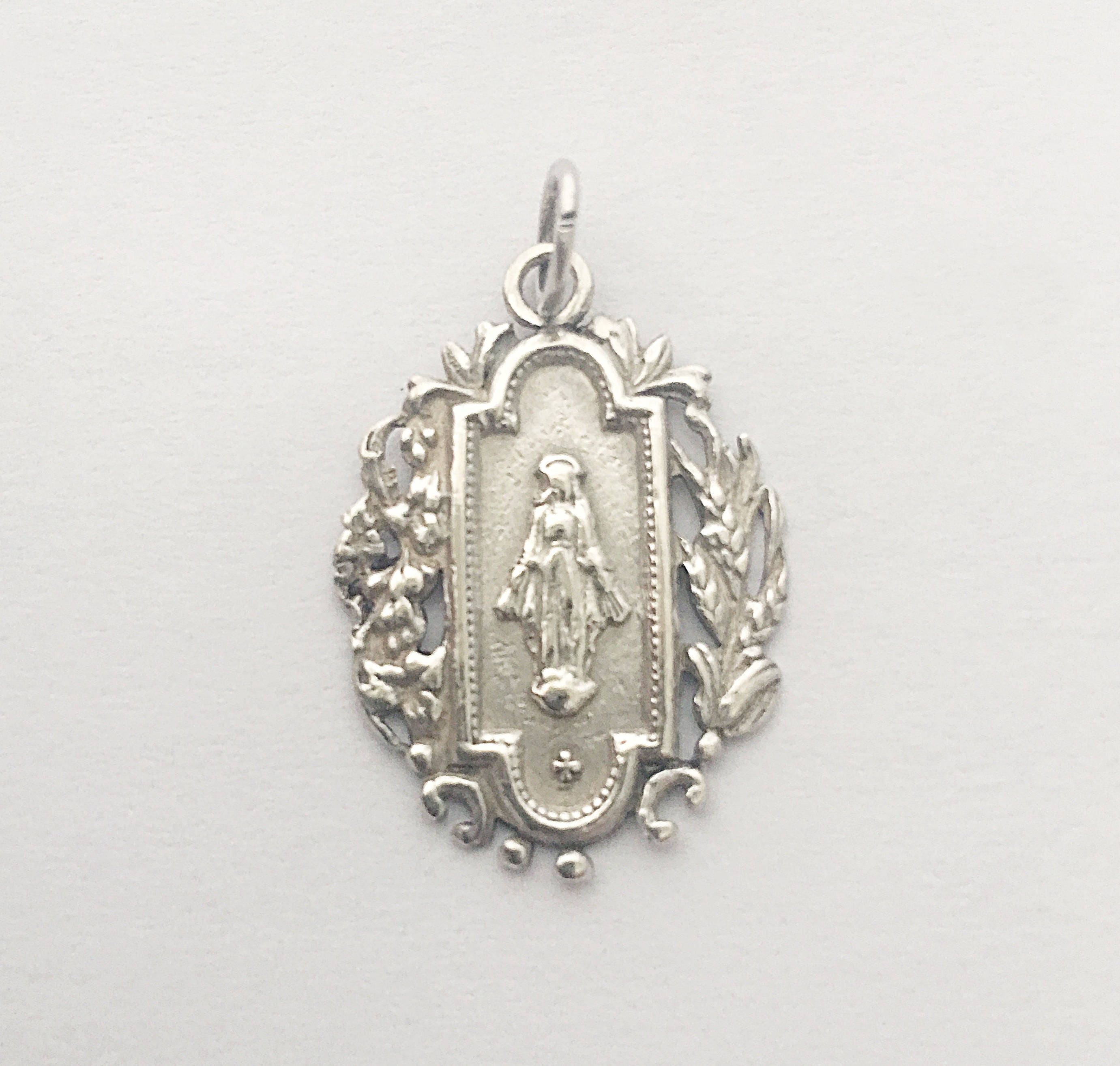 Antique French Holy Mary Medal Mother Mary Art Nouveau Era