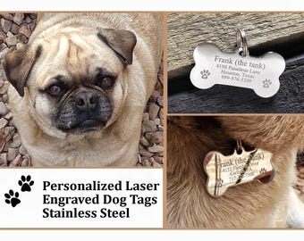 Dog Tags for Dogs, Personalized Dog Tags, Small Dogs, Laser Engraved Gifts, Stainless Steel Pet ID Tag, New Puppy Gift