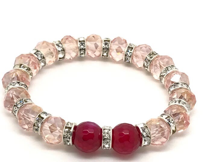 Pink Bracelet, Agate bracelet, stretching bracelet, pink stretching jewelry, agate pink bracelet