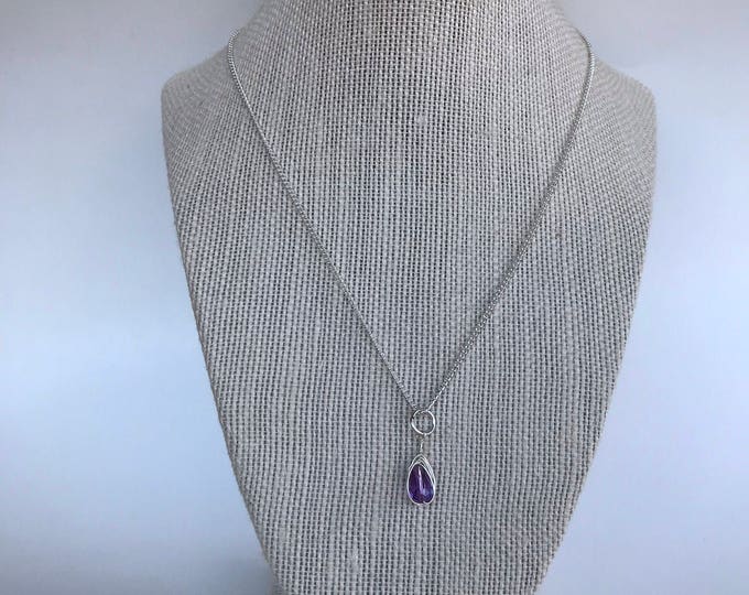 Lilac Amethyst Gemstone Necklace, Purple Sterling Silver Wire Wrapping Necklace, Amethyst Necklace Simple Amethyst Necklace