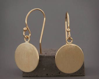 Solid 14K Gold Earrings | Brushed Matte Solid 14K Gold Disc Earrings 3/16" 1/4" 5/16" 3/8" 7/16"