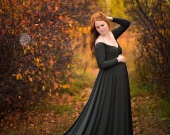maternity shoulders sleeves anka dress ruffles bridesmaids prop grown shower baby