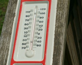 Vintage Enameled Temperature Gauge with Advertising