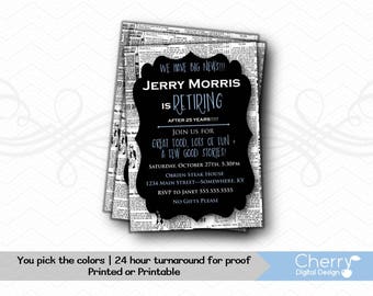 We have Big News Retirement Party Invitations | Retirement Celebration Invitations | Newspaper Invite | Printed or Printable Invitation