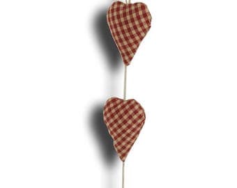 Garland of 3 hearts in red gingham fabric