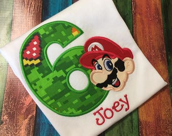 Italian Plumber Brother T-Shirt, Video Game T-shirt, Birthday T-shirt, Child's Applique Shirt, Mario Shirt, Plumber shirt,