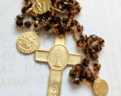 Rosary - Eucharist Rosary - Dark Amber Glass - St Mary Magdalene & Saintes-Maries - 18K Gold Vermeil