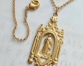 Necklace - Immaculate Conception 22x54mm- 18K Gold Vermeil + 18 inch 18K Gold Vermeil Chain