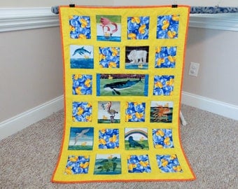 Quilt made from 10 little rubber ducks fabric, Quilt made from Eric Carle fabric, The Hungry Caterpillar, Baby Toddler Cotton Quilt Blanket