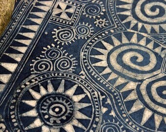Hill Tribe Batik Cotton Tablecloth Linen 20" x 20" Handmade Hand Drawn Natural Indigo Dye HMONG Tribal Fabric