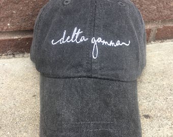 Delta Gamma Handwriting Script Baseball Cap- Officially Licensed Greek Sorority Ball Hat - Shoreline Greek Caps