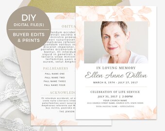 Funeral Program Template - Memorial Program Template, Obituary Template, In Loving Memory Funeral Template, Funeral Brochure