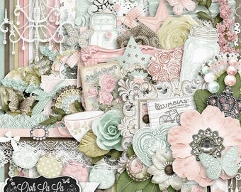 On Sale 50% Shabby Chic,Digital Scrapbook Kit, Scrapbooking