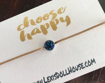 12mm Dark Navy Blue Deep Peacock Turquoise Translucent Faux Druzy Tie Back Suede Choker Necklace Bracelet Wrap Light Khaki brown cabochon