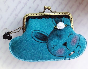 Hand-Drawn Rabbit Kiss-Lock Metal Frame Purse