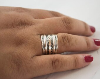 Sterling Silver Ring for Women, Sterling Silver Cigar Band, Unique Silver Ring, Boho Ring, Celtics Braid Ring, Wide Band Ring, Bohemian Ring