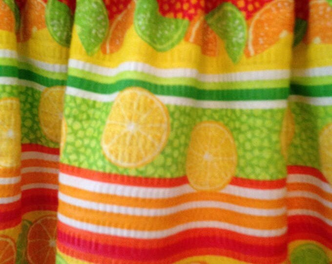 Citrus Triple Ruffled Apron. Lemon Tangerine Lime Seersucker Frilly Ruffled Apron White Ribbon ties at waist