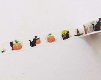 Halloween Washi Tape, Black Cat Washi, Pumpkin Washi, Halloween Planner Washi, Gift Wrapping Tape, Crafting Tape, Decorative Tape
